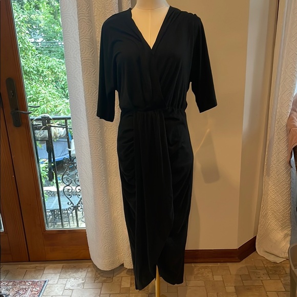 Pretty Garden Flattering Rouched Elegant Black Dress Large Draped - Picture 3 of 9